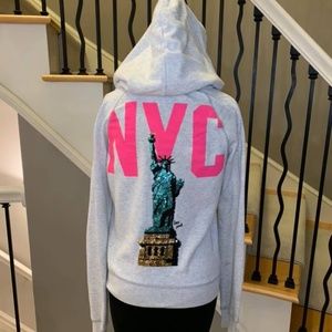 NY LIBERTY! EUC GRAY VS PINK ZIP-UP HOODIE S